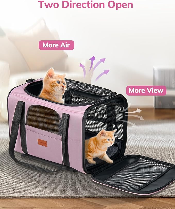 Morpilot Cat Carrier with Wheels Airline Approved, Pet Dog Carrier with Wheels for Small Dogs, Rolling Cat Carrier for Large Cats Puppy Stroller Detachable and Foldable Pet Travel Bag Pink