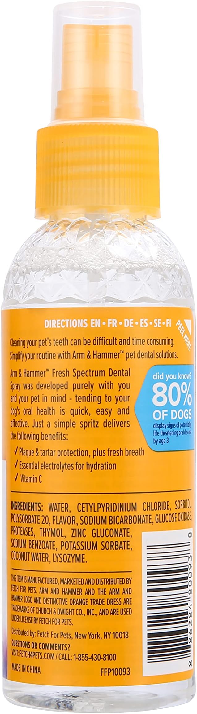 ARM & HAMMER Fresh Spectrum Coconut Mint Dog Dental Spray, 118ml, Best Dental Care for Dogs, Removes Plaque & Tartar, Freshens Breath, Gum & Teeth Cleaning, No Brushing, Easy to Use Pet Oral Hygiene