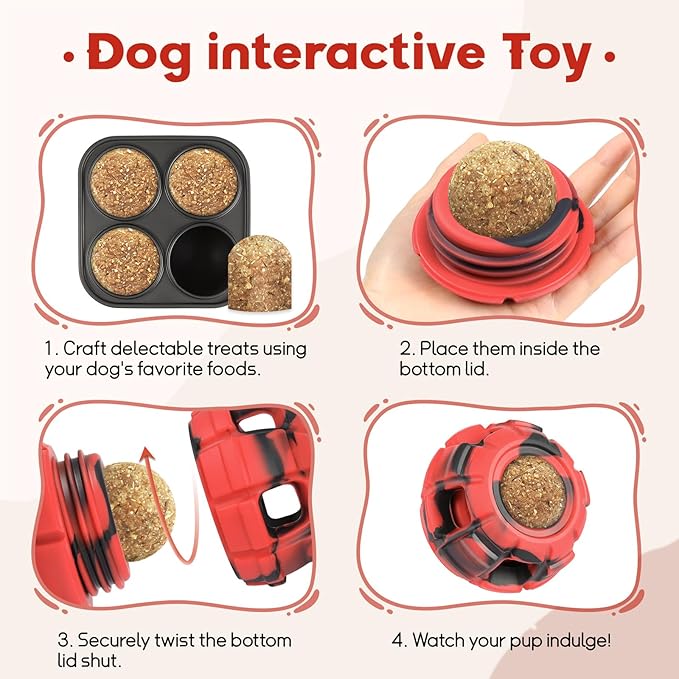Interactive Dog Toys for Boredom, DIY Frozen Treats Filling Dog Lick Ball, Food Dispensing Rubber Dog Toys for Small Dogs to Keep Busy- Reusable/Red&Black