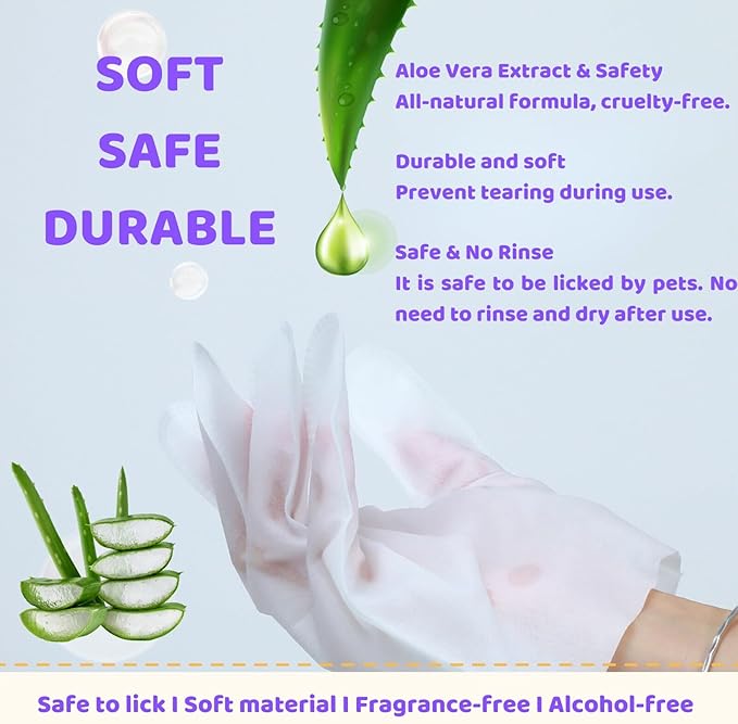 Cleaning Pet Bath Wipes for Dog/Cat,Dogs Grooming Gloves Wipes,Nourishing Fur Wipes for Cats,Traveling/Daily Care,Deodorizing Wipes for Puppies/Kittens,Unscented-Rinse Free,10PCS