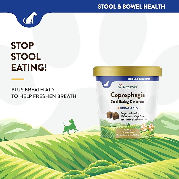 NaturVet – Coprophagia Stool Eating Deterrent Plus Breath Aid – Deters Dogs from Consuming Stool – Enhanced with Breath Freshener, Enzymes & Probiotics – 70 Soft Chews