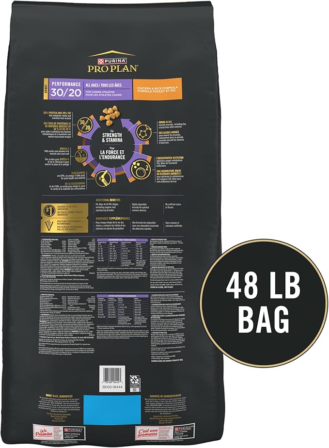 Purina Pro Plan High Calorie, High Protein Dry Dog Food, 30/20 Chicken & Rice Formula - 48 lb. Bag