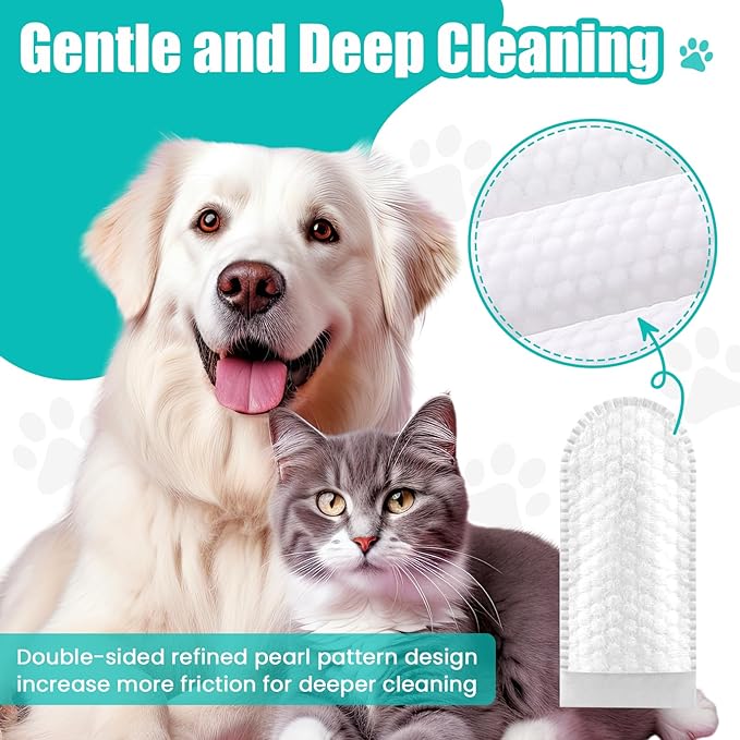 2-Pack Teeth and Ear Cleaner Finger Wipes, Dog and Cat Grooming Kit, Soothing Odor Control, Reduces Dirt and Wax Buildup, Cleans Teeth and Reduces Tartar and Odor, 100 Tablets