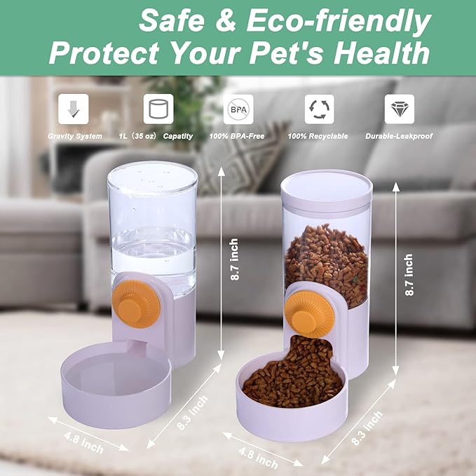 Hanging Automatic Food Water Dispenser,Gravity Rabbit Feeder and Water Dispenser Set,Cage Cat Food and Water Dispenser Food Bowl for Bunny Chinchilla Guinea Pig Hedgehog Ferret