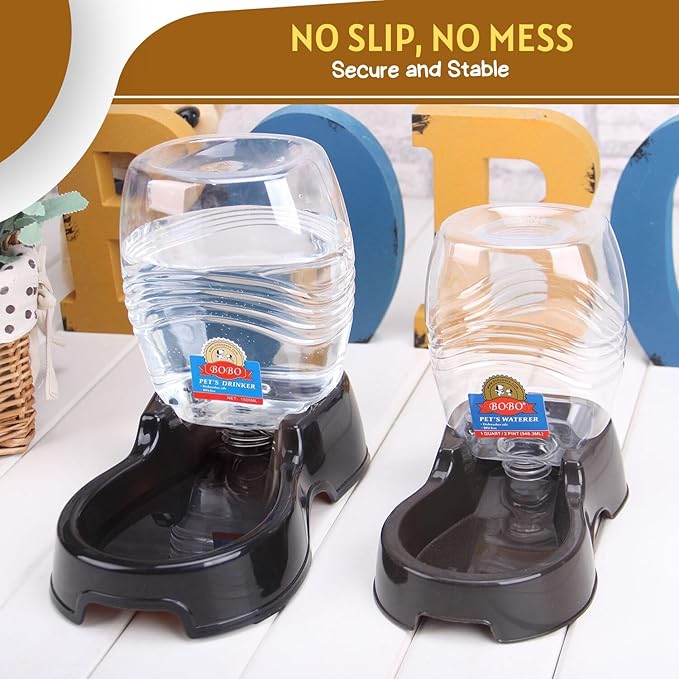 Flexzion Automatic Pet Water Dispenser - Self-Filling Cat & Dog Gravity Water Bowl, 3/8 Gallon (1.5L) Black Auto Cat Water Dispenser, Non-Skid & Easy-Clean Dog Water Feeder