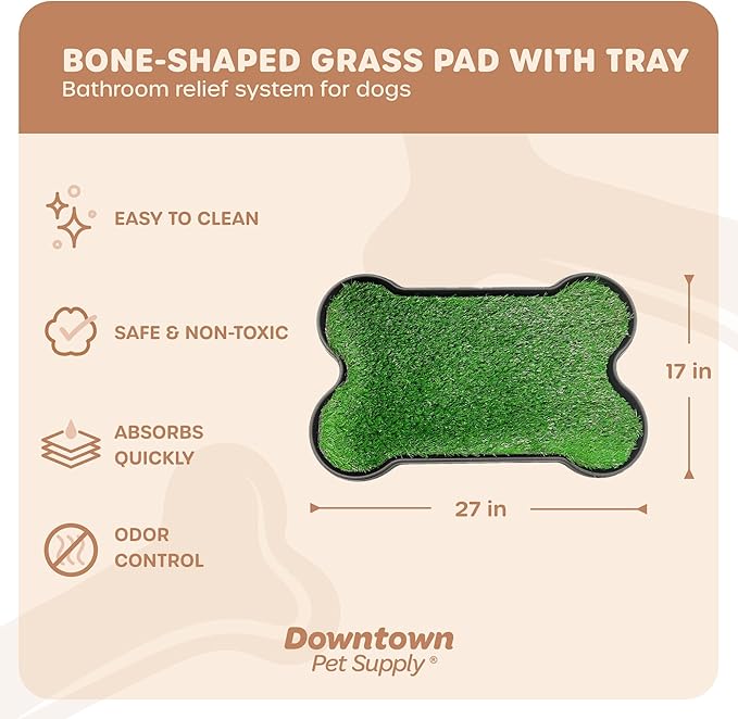 Downtown Pet Supply Dog Grass Pad with Tray, 17 x 27 - Outdoor and Indoor Potty System for Dogs with Replaceable Synthetic Grass Pee Turf - Portable and Waterproof Turf Dog Potty