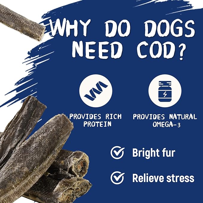 Dog Treats, Cod Skins Dog Treat with Taurine, One-Ingredient Grain-Free Chew Fish Skin Rolls with Rich in Omega3, 8 oz (Cod Skin)