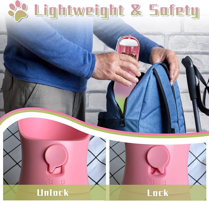 Dog Water Bottle Portable, 19Oz Large Capacity Dog Water Dispenser, Food Grade Dog Accessories for Small Dogs Large Dogs, Travel Dog Water Bowl for Outdoor, Dog Birthday Gifts (Pink&Green)