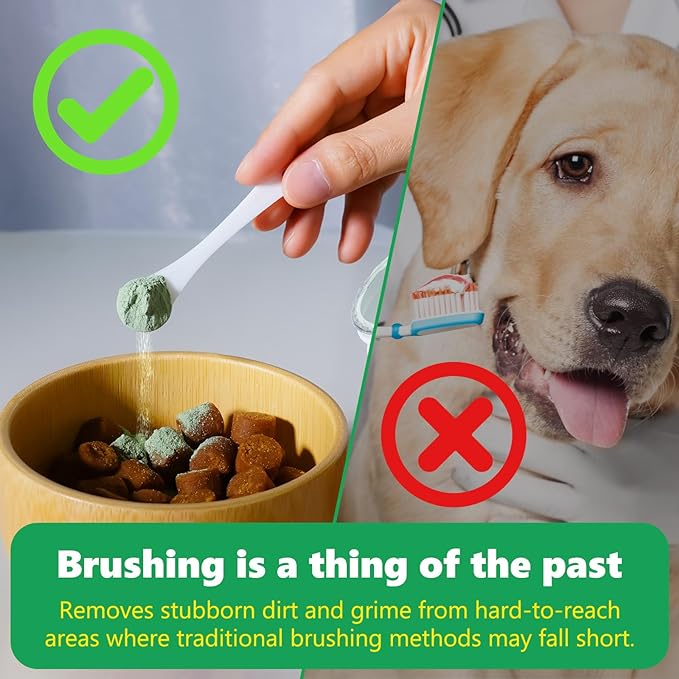 4.23 OZ Dog Teeth Cleaning Powder, Pet Dental Powder for Teeth Cleansing, Bad Breath Freshening, Plaque & Tartar Removal, Dental Care, 120 G