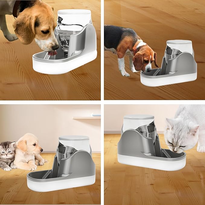kathson Automatic Dog Water Dispenser 1 Gallon Gravity Cat Water Dispenser Dogs Water Station Bowl Large Capacity Feeder Waterer Pet Drinking Fountain Grey