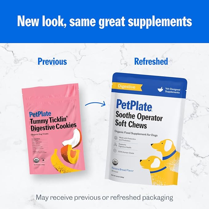 PetPlate Digestive Soft Chews for Dogs, Made with Prebiotics & Probiotics, USDA Organic Supplement, Grain-Free, Human-Grade, Pet Supplies, (Pack of 1, 9.8 Ounce)