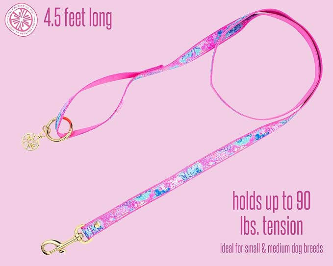 Lilly Pulitzer Cute Dog Leash with Handle Loop, Long Walking Lead Holds Pets Up to 90 Pounds, Splendor in The Sand (S/M)
