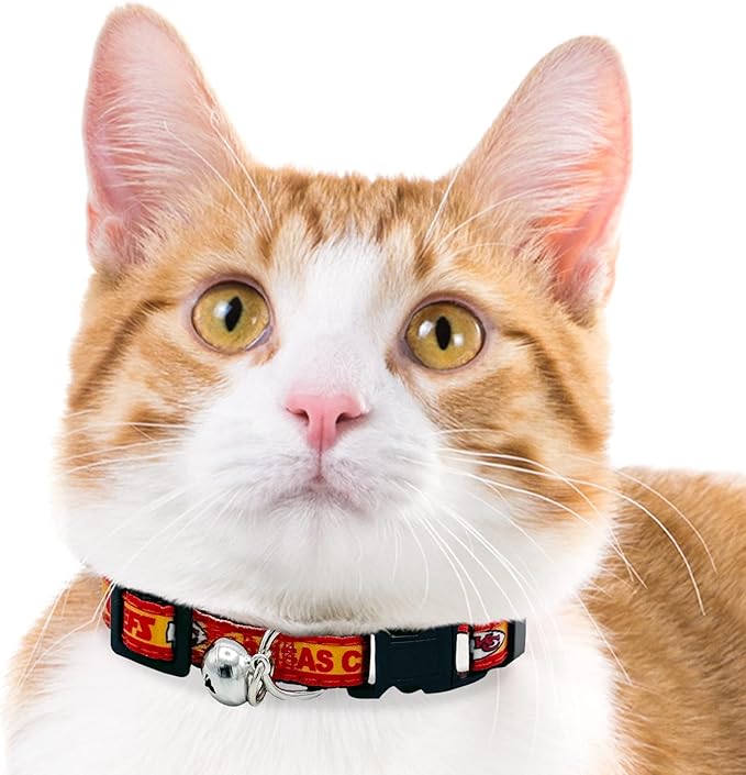 NFL CAT Collar Kansas City Chiefs Satin Cat Collar Football Team Collar for Dogs & Cats. A Shiny & Colorful Cat Collar with Ringing Bell Pendant