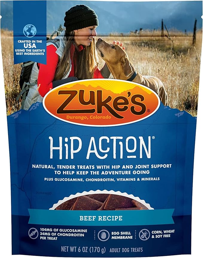 Zuke's Hip Action Dog Treats, Beef Recipe, Natural & Tender Dog Treats with Hip & Joint Support, Dog Treats for Adult Dogs 6 Ounce (Pack of 3)