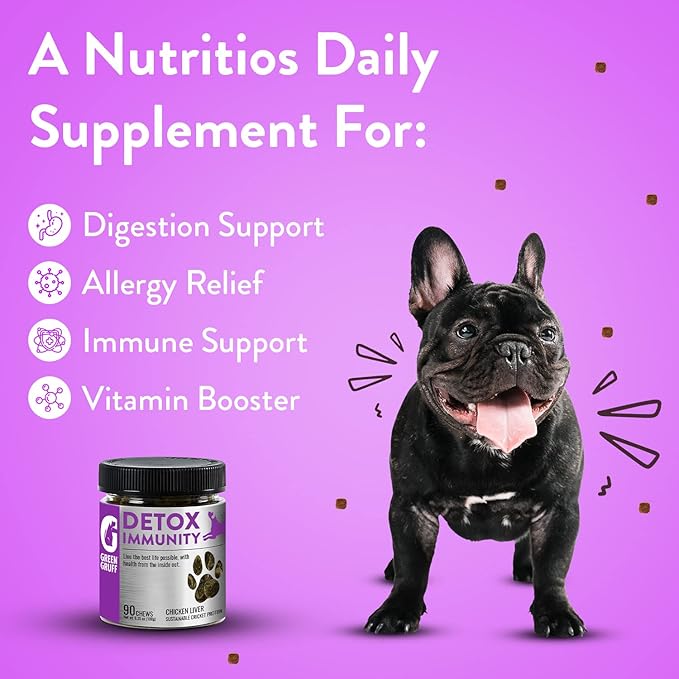 Green Gruff Dog Probiotics & Digestive Enzymes - Organic Dog Immune Supplement with Protein, Multivitamin & Omega 3 Fish Oil for Dogs - Made in USA - Dog Allergy Relief - Canine Probiotic - 90 Chews