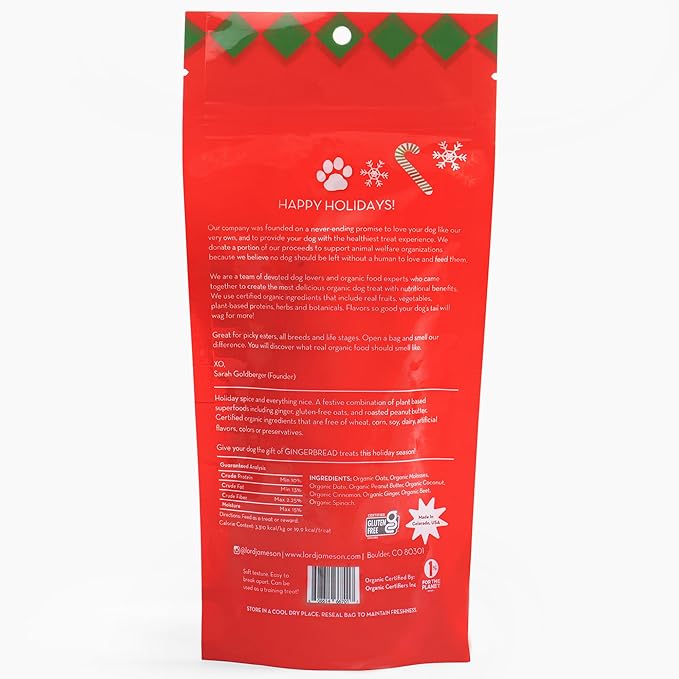 Gingerbread 6 oz - Dog Patisserie Treats, Holiday Collection, Organic, Soft & Chewy No-Bake Superfood Bites, Preservative Free