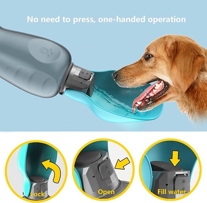 Kalimdor Dog Water Bottle, Leak Proof Portable Puppy Water Dispenser with Drinking Feeder for Pets Outdoor Walking, Hiking, Travel, Food Grade Plastic (27oz Blue)