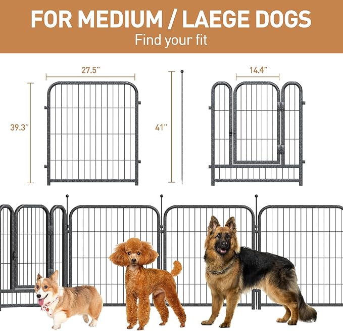 Metal Dog Playpen, 40 Inch Height 8 Panels, Ideal Dog Fence for Large/Medium/Small Dogs Indoor & Outdoor Bliss, Perfect Dog Pen for Camping, Yard, and RV | Black-Silver