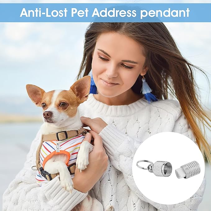 Anti-Lost Cat Dog ID Tags, 6 Pieces Pet Barrel Tube Collars Address Name Label Prevent Pet Lost