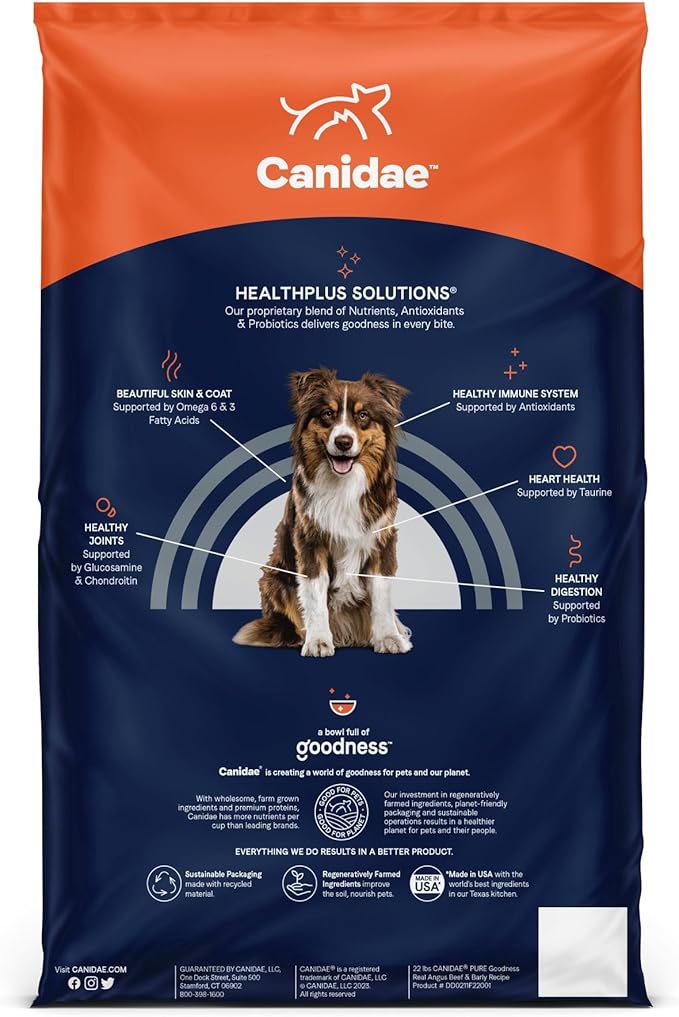 CANIDAE Pure Limited Ingredient Premium Adult Dry Dog Food, Real Beef & Barley Recipe, 22 lbs, with Wholesome Grains