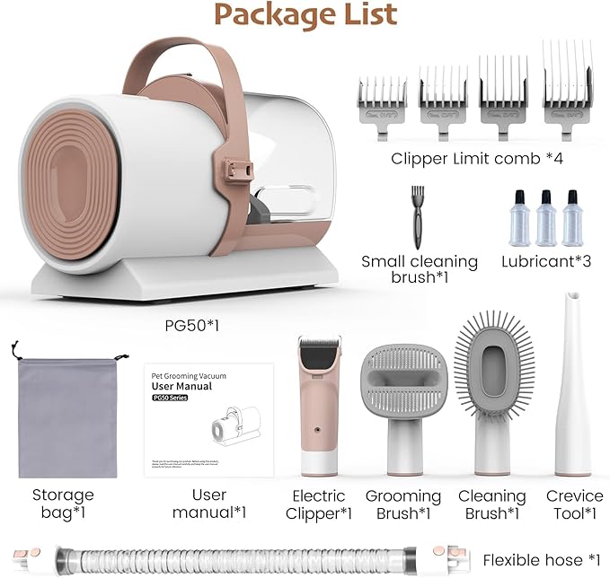 Dog Grooming Vacuum – Dog Hair Vacuum for Shedding Grooming, Pet Vacuum Grooming Kit with 11000Pa Suction Power – includes 4 Grooming Tools for Dogs and Cats – Perfect for Pet Grooming, PG50.