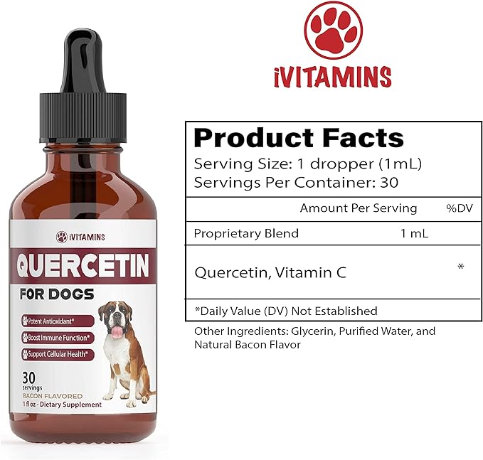 Quercetin for Dogs | Dog Allergy Relief | Quercetin for Dogs Allergies | Dog Allergy | Quercetin | Dog Allergy Support | Quercetin Dog | Dog Allergies | Quercetin Supplements | Bacon Flavor (1 Pack)
