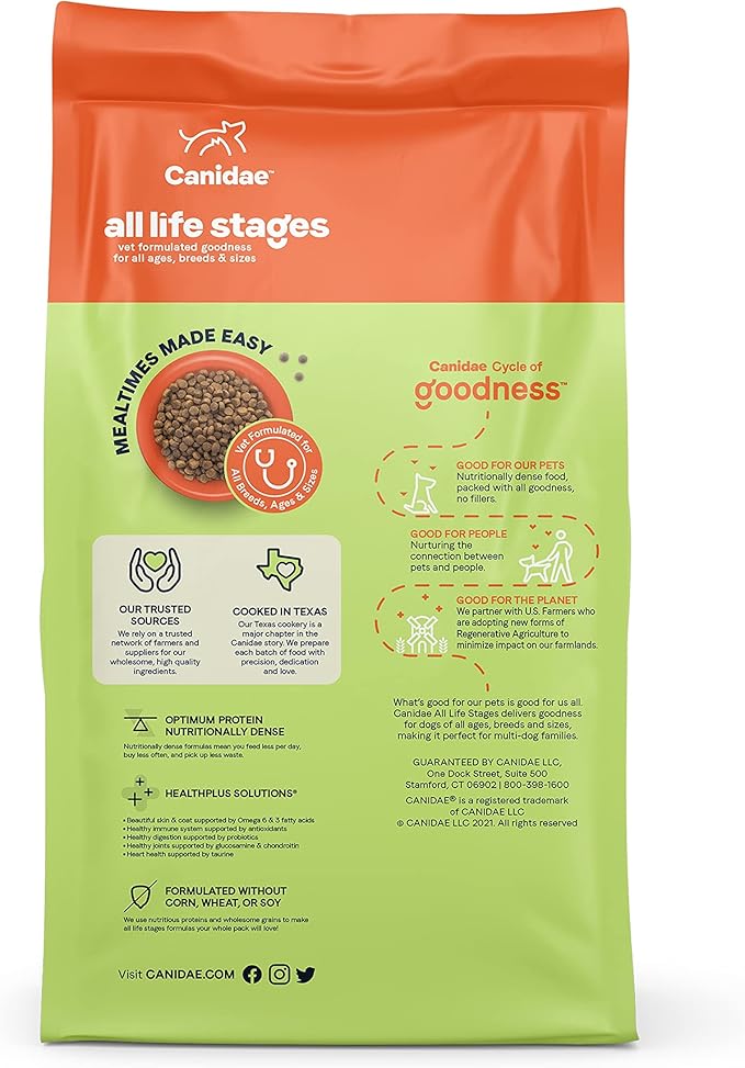 Canidae All Life Stages Premium Dry Dog Food for Less Active Dogs, All Ages, Chicken, Turkey & Lamb Meals, 15 lbs.