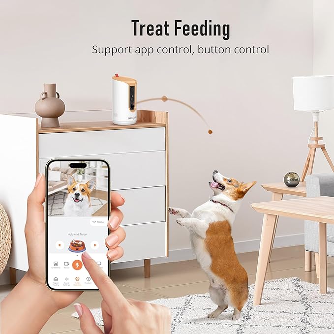 PARIS RHÔNE 2K Pet Camera, 360°View Dog Camera with Treat Dispensing, 5G WiFi Pets Monitoring with Smart Phone APP, Barking Detection and Motion Alerts, Two-Way Audio, Infrared Night Vision