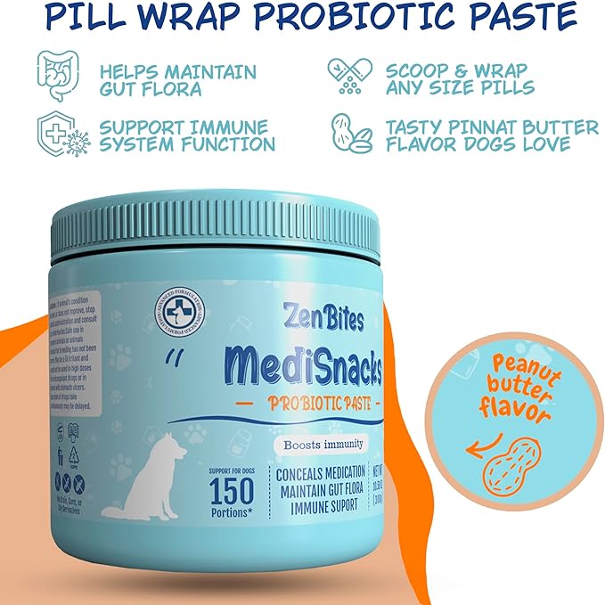 MediSnacks Pill Pouch Paste for Dogs Capsule (150 Servings) Peanut Butter Flavoured Immune and Digestive Support to Conceal Medication for Dogs Natural Soft Dog Treats 10.6oz