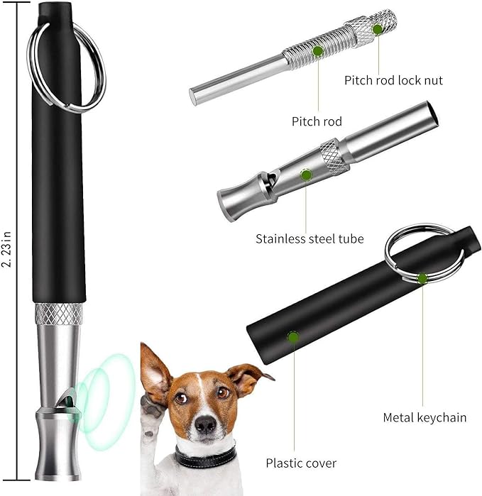2 Pack Dog Whistle, Dog Whistle to Stop Barking Neighbors Dog, Adjustable Ultrasonic Silent Dog Whistle, Professional Recall Dog Training Whistles, with Lanyard, Black and White