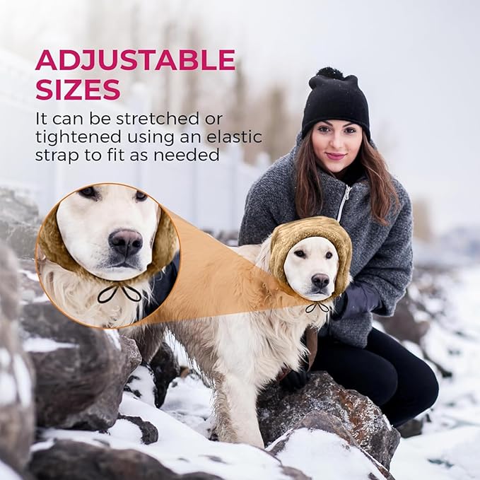 Adjustable Dog Ear Muffs Noise Protection – Neck Ear Warmer Hoodie - Cats, Dogs Snood No Flap Ear Wrap Noise Canceling for Anxiety Relief, Thunderstorms, Fireworks, Pet Grooming (Brown, Large)