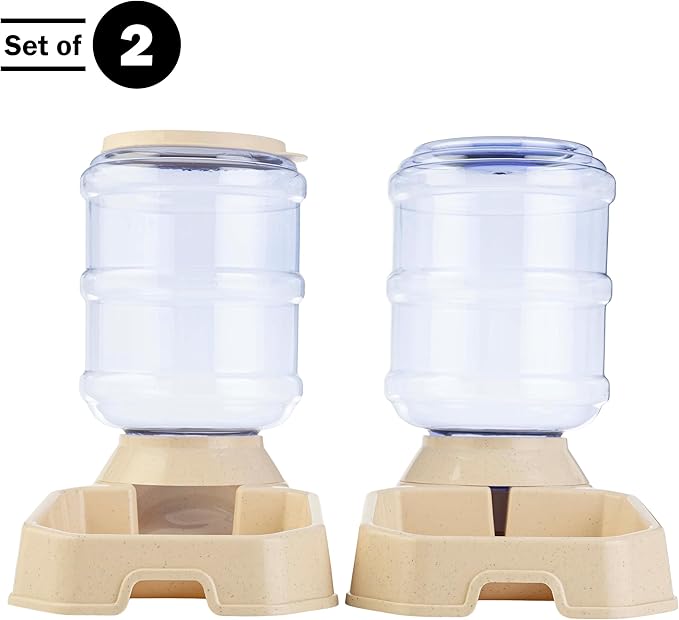 Automatic Cat Feeder and Water Dispenser - 2-Pack 3.8L/1G Dog Food and Water Bowl - Gravity Automatic Water Dispenser for Dogs and Cats by PETMAKER