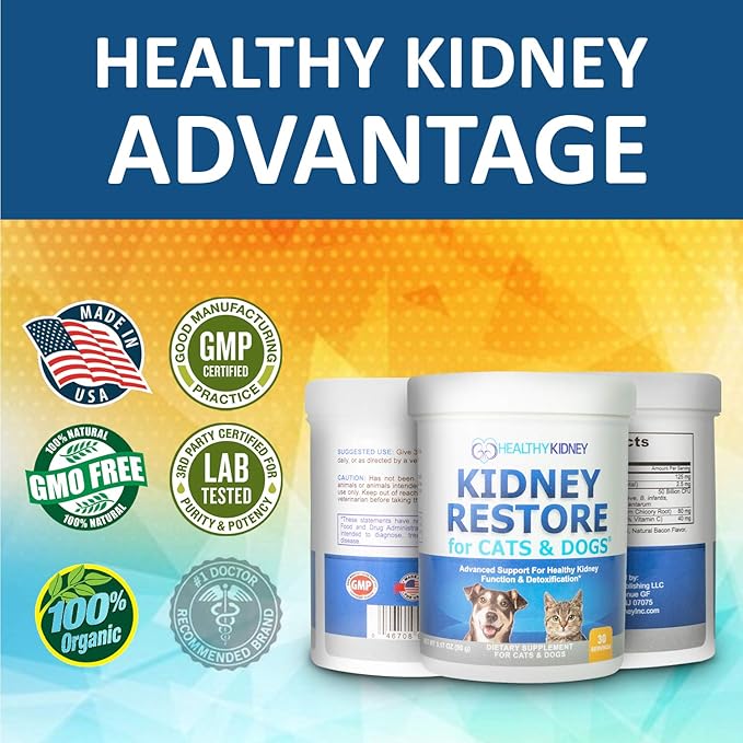 Kidney Restore Cats & Dogs Unflavored for Supporting Normal Kidney Function, Creatinine, Pet Renal Kidney Health Supplement Felines Canines