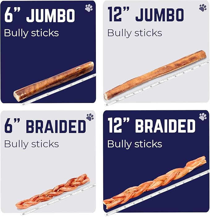 Devil Dog Pet Co. Jumbo Bully Sticks – 12 Inch 3 Pack Chew Treats, 100% All Natural, Free-Range Grass-Fed Beef – Long Lasting & Rawhide Free Bully Stick Dog Chews – Bully Sticks for Dogs