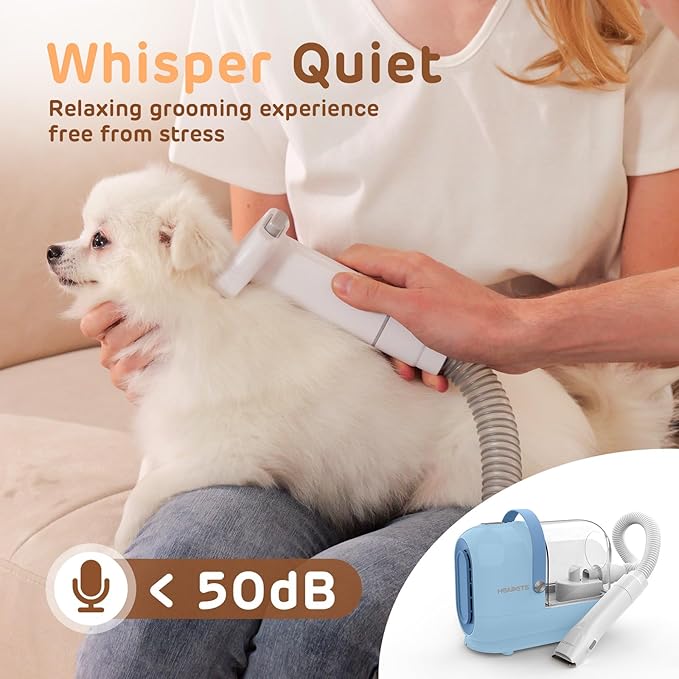 Dog Grooming Vacuum Kit, 3L Pet Grooming Vacuum with 7 Pet Grooming Tools, Dog Vacuum for Shedding Grooming at Home with Low Noise Electric Clipper and Brush, Blue