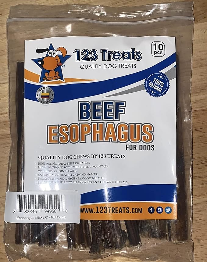 Beef Sticks for Dog - 100% Natural Esophagus Healthy Chews - Meat Jerky Snack for Dogs (6" - 10 Count Sticks)