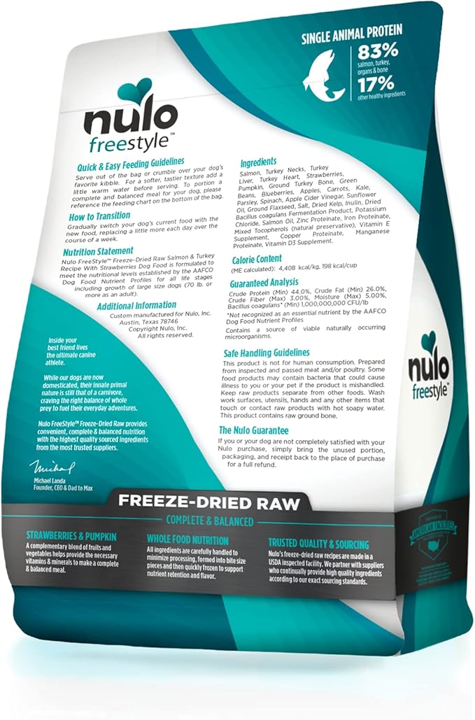Nulo Freestyle Freeze-Dried Raw, Ultra-Rich Grain-Free Dry Dog Food for All Breeds and Life Stages with BC30 Probiotic for Digestive and Immune Health 5 Ounce (Pack of 1)
