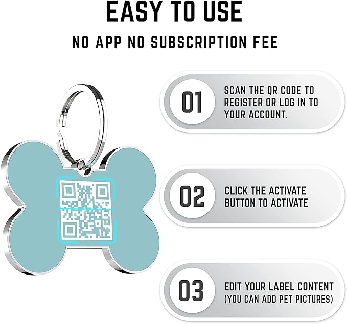 QR Code Dog Tag,Dog Tags Personalized for Pets, Custom Dog Name ID Tags Personalized Dog and Cat Tags -Free Online&Scan QR Receive Instant Location Alert Email