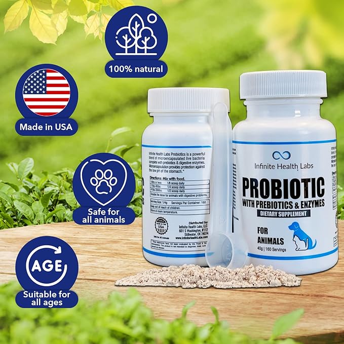 Probiotics for Dogs and Cats - Vet Formulated Pet Prebiotic & Enzyme Powder for Digestive, Gut & Immune Health - 160 Servings