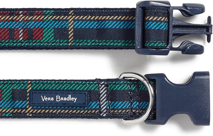 Vera Bradley Women's Recycled Lighten Up Water-repellent Adjustable Pet Collar, Tartan Plaid, Large