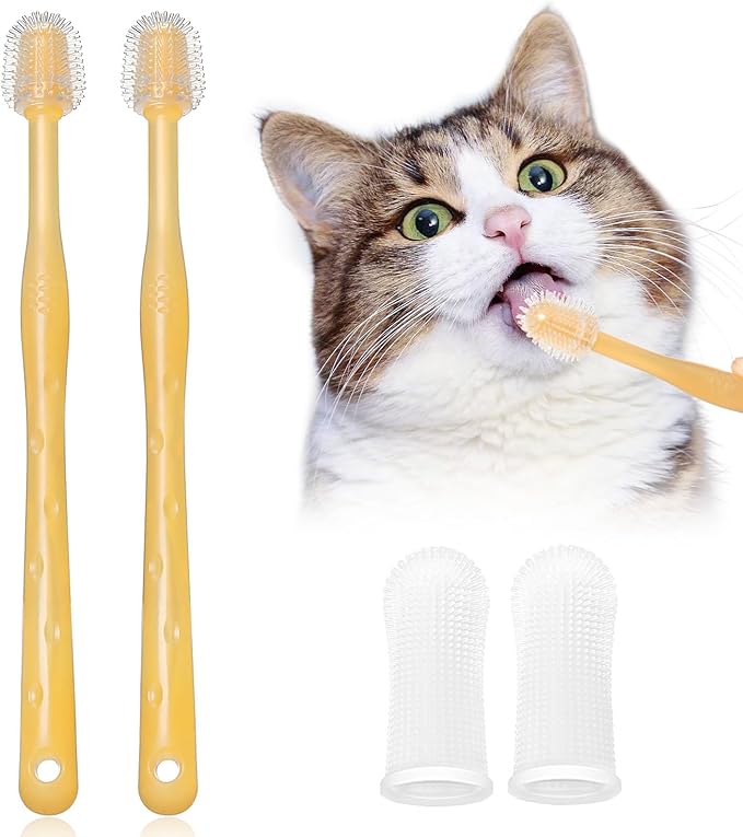 4 Pack Cat Dog Toothbrush 360 ° Silicone Soft Dog Cat Toothbrush 360 ° with Finger Toothbrushes Cat Dog Tooth Brushing Kit Canine Dental Care for Small Medium Large Breed Dogs Cats Puppy Doggie Kitten