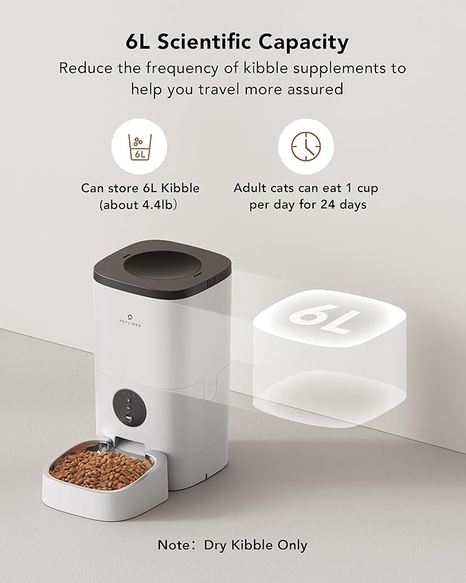 Automatic Dog Feeder, 6L Dog Food Dispenser with Customize Feeding Schedule, WiFi Automatic Dog Feeder with Timer Interactive Voice Recorder, Auto Dog Feeder for Cat Pet 1-4 Meals Dry Food