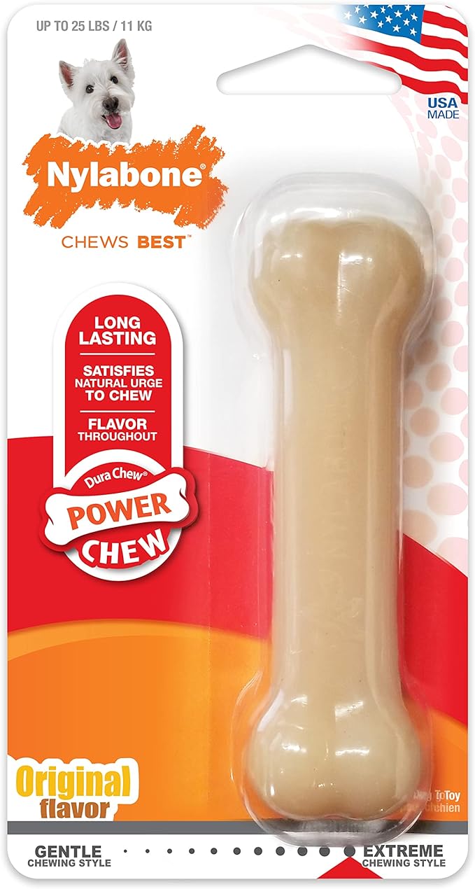 Nylabone Power Chew Classic Bone Chew Toy for Dogs, Durable Dog Toys for Aggressive Chewers, Original Flavor, Small/Regular - Up to 25 Ibs. (1 Count)