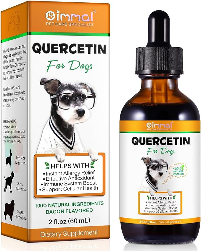 Quercetin for Dogs, Dog Quercetin with Vitamin C Supports Dogs Allergy Relief, Support Balanced Immune System, Pet Supplement Quercetin for Dog Allergies, Bacon Flavor - 1 Pack 60ml / 2.02oz
