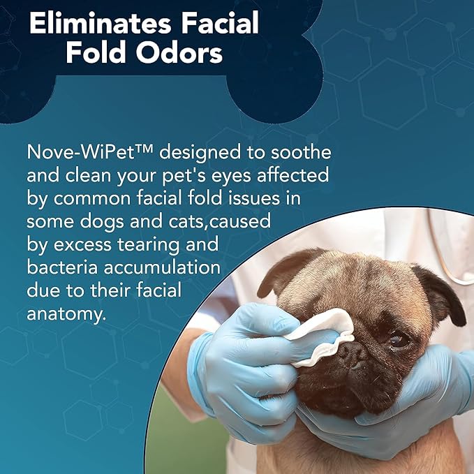 NOVEHA Nove-WiPets Ocular Hygiene Wipes for Dogs & Cats (120 Wipes), Prevents Tear Stains, Cleanses Facial Folds, Superficial Cuts & Acne