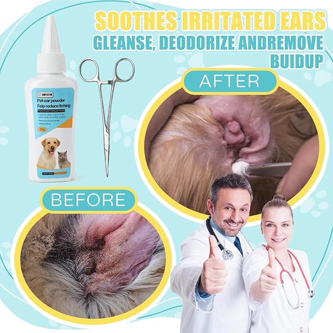 Dog Ear Cleaner Powder for Dogs (2 Pcs) - Effective Ear Hair Removal & Odor Control - Gentle Dog Ear Hair Removal Tool for Pet Grooming - Remove Ear Wax & Odor in Pets, Promotes Ear Health
