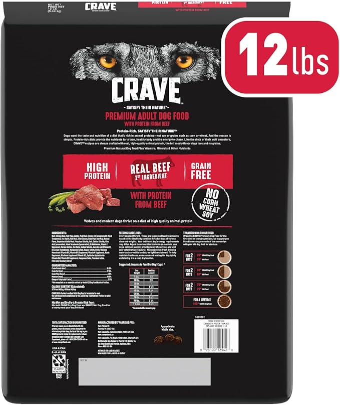 CRAVE Grain Free High Protein Adult Dry Dog Food, Beef, 12 lb. Bag