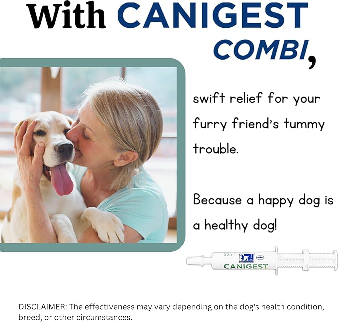 Canigest Combi - Diarrhea Treatment for Dogs | Stop Diarrhea in Hours | Combination of Pectin + Kaolin + 2 Probiotics + 2 Prebiotics | No Recurrence of Symptoms for Months - 32mL