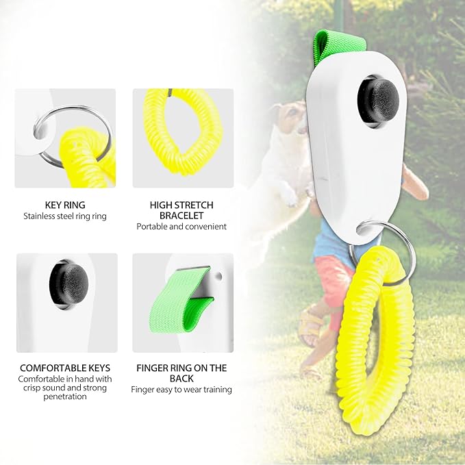 Dog Training Clicker, Lightweight Pet Training Clicker with Finger Ring and Wrist Strap, Clicker for Pets Cats Puppy Birds Horses, Perfect for Behavioral Training (White)