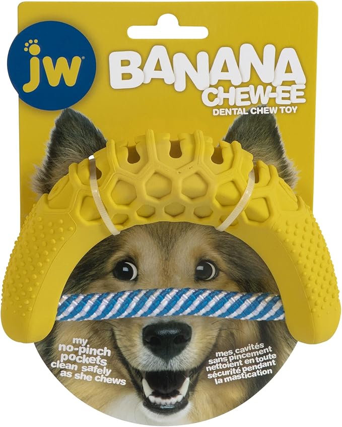 JW Pet CHEW-EE Dental Dog Chew Toy; Cleans Your Pet's Teeth and Gums As They Play; Add Their Favorite Flavors, Banana,Yellow